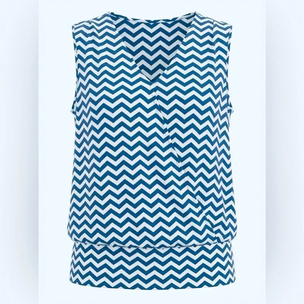 LULU-B WOMENS SLEEVELESS TUNIC BLUE AND WHITE SIZE S